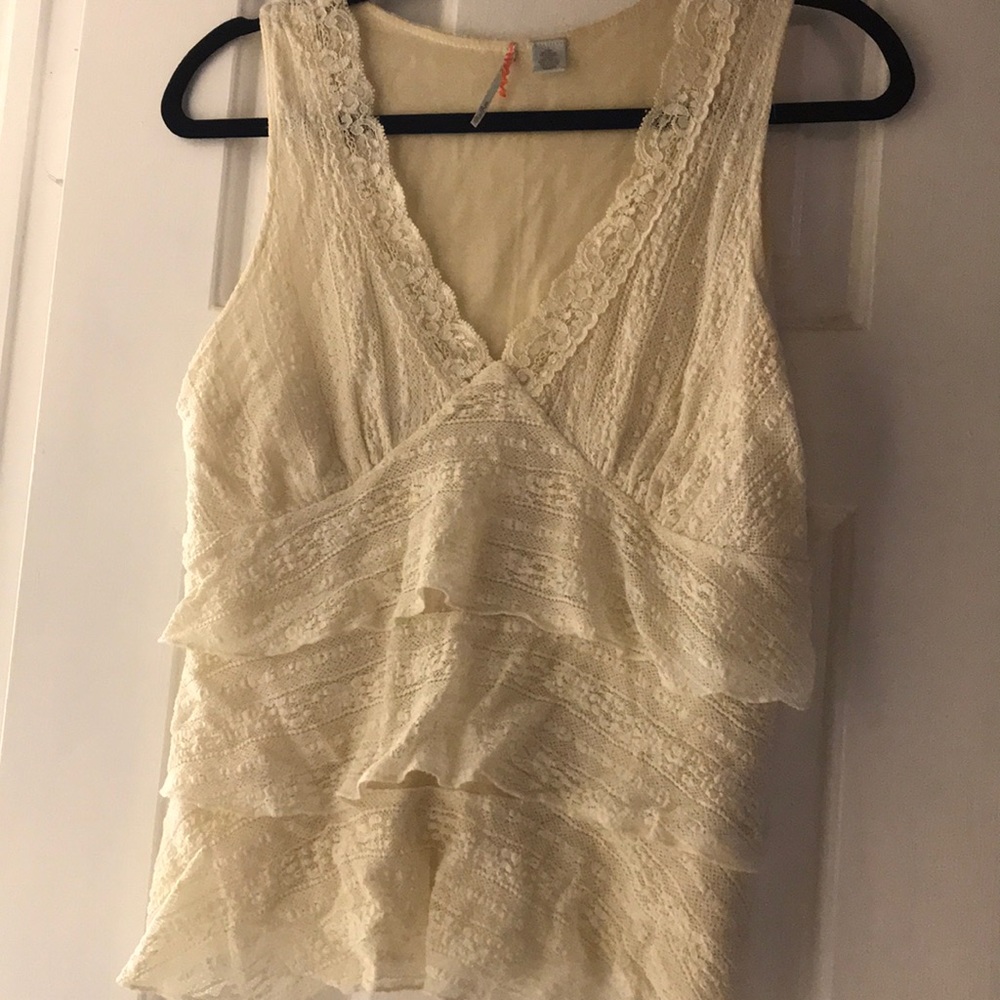 Anthropologie vintage cream lace top
